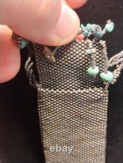 HAND MADE Native American Mix Bead turquise Medicine Bag Beaded Necklace 28