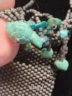 HAND MADE Native American Mix Bead turquise Medicine Bag Beaded Necklace 28