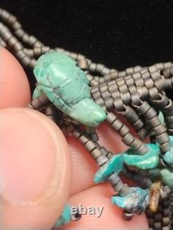 HAND MADE Native American Mix Bead turquise Medicine Bag Beaded Necklace 28