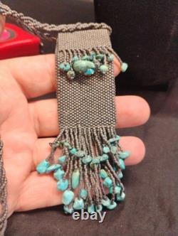 HAND MADE Native American Mix Bead turquise Medicine Bag Beaded Necklace 28