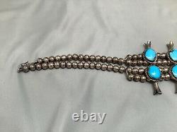 HEAVY Vintage Navajo Turquoise Sterling Silver Squash Blossom Naja Necklace