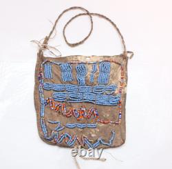 HISTORIC Plains Indian Sioux Beaded LEATHER BAG Pouch Native American 1900s ATQ