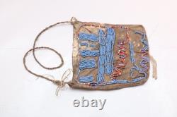 HISTORIC Plains Indian Sioux Beaded LEATHER BAG Pouch Native American 1900s ATQ