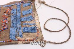 HISTORIC Plains Indian Sioux Beaded LEATHER BAG Pouch Native American 1900s ATQ