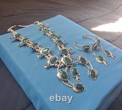 HUGE MALACHITE Silver Squash Blossom Necklace /w Bracelet and Earrings