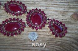 HUGE Southwestern Silver & Ruby Colored Cluster Squash Blossom Lariat Necklace