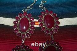 HUGE Southwestern Silver & Ruby Colored Cluster Squash Blossom Lariat Necklace