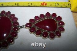 HUGE Southwestern Silver & Ruby Colored Cluster Squash Blossom Lariat Necklace