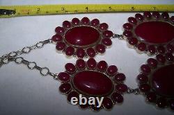 HUGE Southwestern Silver & Ruby Colored Cluster Squash Blossom Lariat Necklace