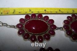 HUGE Southwestern Silver & Ruby Colored Cluster Squash Blossom Lariat Necklace