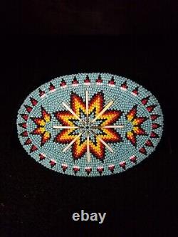 Hand Crafted Cut Beaded Star Design Quillwork Native American Indian Belt Buckle