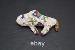 Hand Made Native American Beaded Leather Fetish, Buffalo Amulet