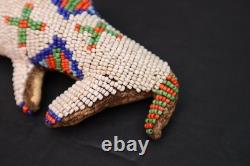 Hand Made Native American Beaded Leather Fetish, Buffalo Amulet