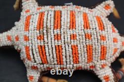 Hand Made Native American Beaded Leather Fetish, Turtle Amulet Vintage