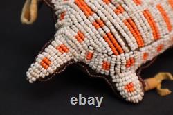 Hand Made Native American Beaded Leather Fetish, Turtle Amulet Vintage