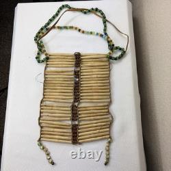 Hand Made Native American Bone Pipe Beaded Breast Plate