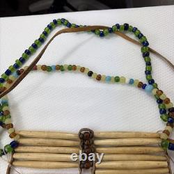 Hand Made Native American Bone Pipe Beaded Breast Plate