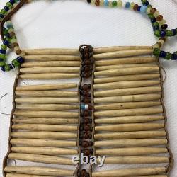 Hand Made Native American Bone Pipe Beaded Breast Plate