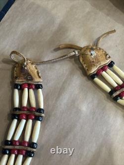 Hand Made Native American Bone Pipe Beaded Breast Plate