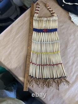 Hand Made Native American Bone Pipe Beaded Breast Plate