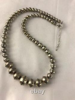 Hand Stamped Bench Navajo Pearls Graduated Sterling Silver Bead Necklace 24