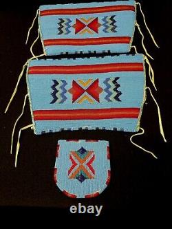 Handcrafted Beaded Geometric Design Native American Indian Leggings/buckle Cover