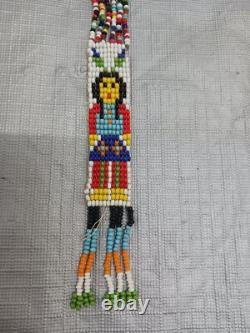 Handcrafted Native American Beaded Necklace Squaw Design Fringes & Arrows