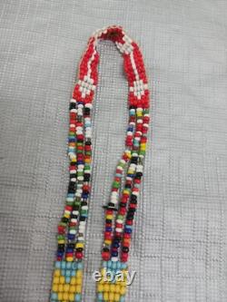 Handcrafted Native American Beaded Necklace Squaw Design Fringes & Arrows