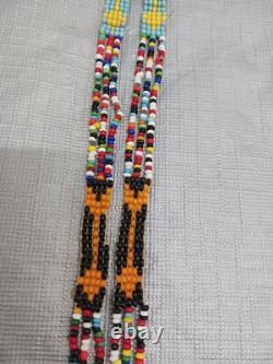 Handcrafted Native American Beaded Necklace Squaw Design Fringes & Arrows
