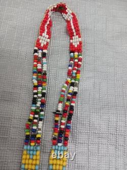Handcrafted Native American Beaded Necklace Squaw Design Fringes & Arrows