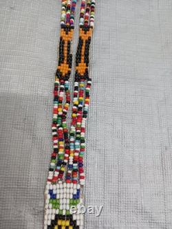 Handcrafted Native American Beaded Necklace Squaw Design Fringes & Arrows
