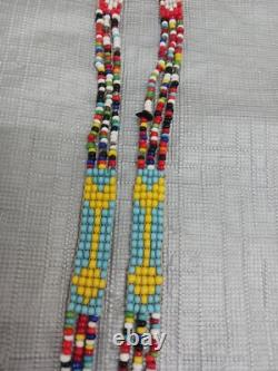 Handcrafted Native American Beaded Necklace Squaw Design Fringes & Arrows