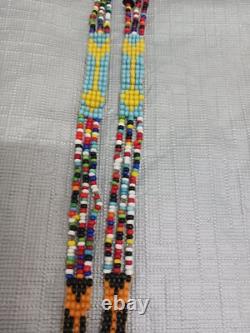 Handcrafted Native American Beaded Necklace Squaw Design Fringes & Arrows