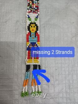 Handcrafted Native American Beaded Necklace Squaw Design Fringes & Arrows