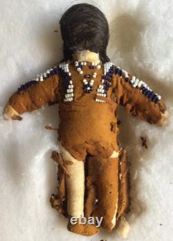 Handcrafted Native American Leather Face Dolls Beaded Face Seed Beads 1940s Vtg