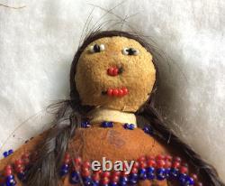 Handcrafted Native American Leather Face Dolls Beaded Face Seed Beads 1940s Vtg