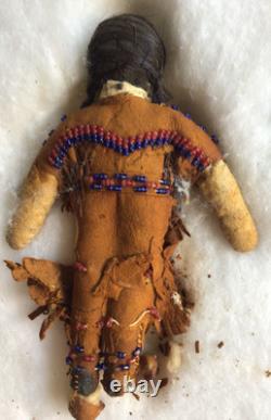 Handcrafted Native American Leather Face Dolls Beaded Face Seed Beads 1940s Vtg