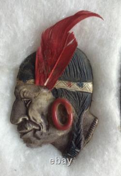 Handcrafted Native American Leather Face Dolls Beaded Face Seed Beads 1940s Vtg