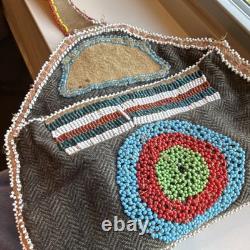 Handmade Beaded Native American US Roll-Up Bag with Traditional Patterns