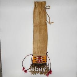 Handmade Dakota Buckskin Pipe Bag Vintage with Quillwork Fringe and Tin Cones