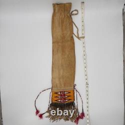 Handmade Dakota Buckskin Pipe Bag Vintage with Quillwork Fringe and Tin Cones