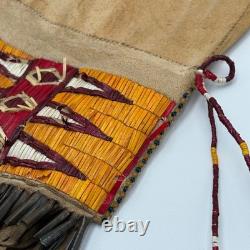 Handmade Dakota Buckskin Pipe Bag Vintage with Quillwork Fringe and Tin Cones Handmade Dakota Buckskin Pipe Bag Vintage with Quillwork Fringe and Tin Cones