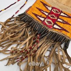 Handmade Dakota Buckskin Pipe Bag Vintage with Quillwork Fringe and Tin Cones