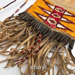Handmade Dakota Buckskin Pipe Bag Vintage with Quillwork Fringe and Tin Cones
