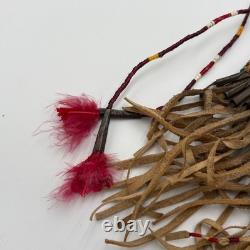 Handmade Dakota Buckskin Pipe Bag Vintage with Quillwork Fringe and Tin Cones