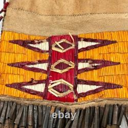 Handmade Dakota Buckskin Pipe Bag Vintage with Quillwork Fringe and Tin Cones