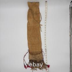 Handmade Dakota Buckskin Pipe Bag Vintage with Quillwork Fringe and Tin Cones
