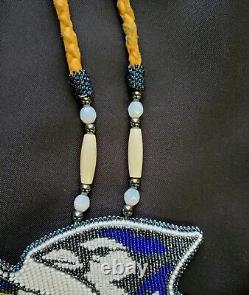 Handmade Native American Beaded Blue Jay Pow Wow Medallian Regalia 7 Gorgeous