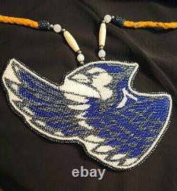Handmade Native American Beaded Blue Jay Pow Wow Medallian Regalia 7 Gorgeous