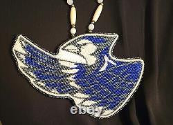 Handmade Native American Beaded Blue Jay Pow Wow Medallian Regalia 7 Gorgeous